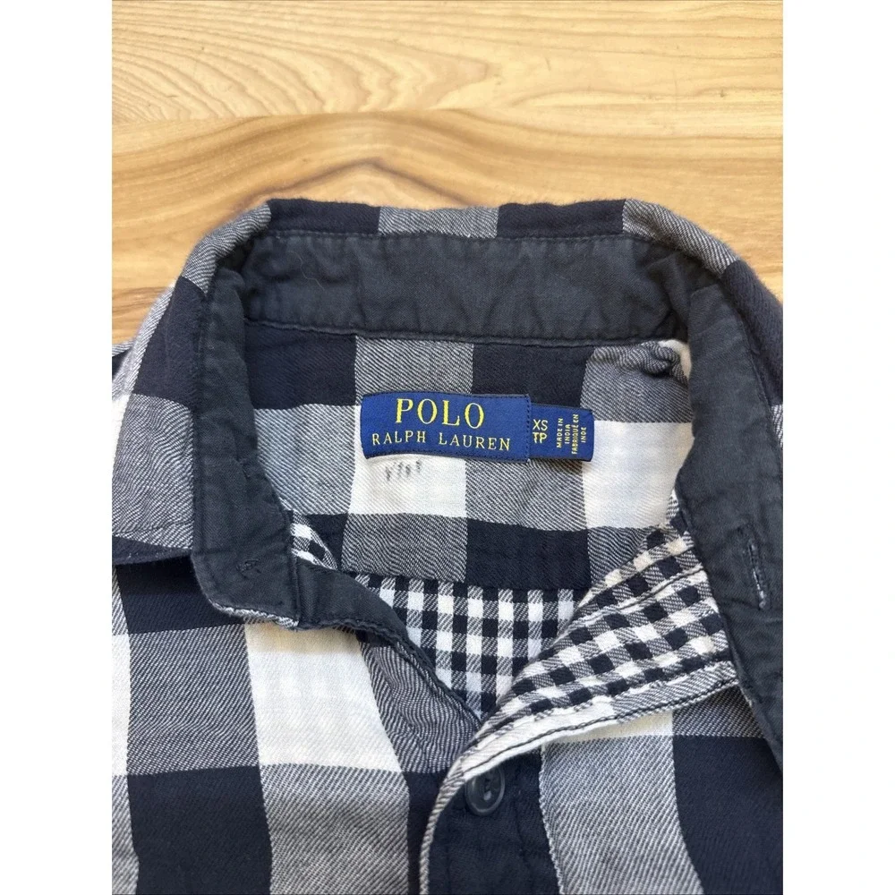 Polo Ralph Lauren Flannel Shirt Mens XS Buffalo Plaid Long Sleeve Button Gray